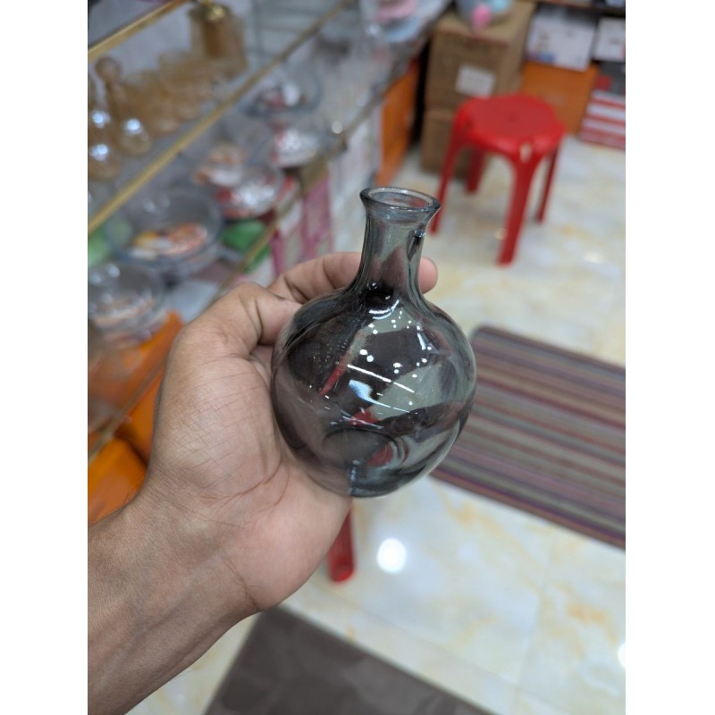Picture of 6Large Smoke Grey Hand-Blown Glass Balloon Vase, Elegant Round Big Belly Decorative Bud Bottle with Slender Narrow Neck for Single Stems, Modern Aesthetic Centerpiece for Minimalist Living Room Home Decor Accent bla6-Multicolor