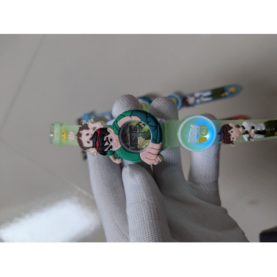 Picture of Ben 10 Kids Digital Watch featuring colorful LED flashing lights and a 3D cartoon character design for boys, with an adjustable silicone strap, durable build, and easy-to-read numeric display for gifts.-Multicolor