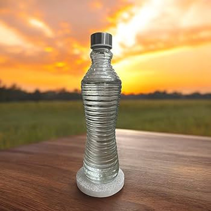 Picture of 1 Liter Reusable Water Bottle – Twisted Glass with Silver Toned Cap – Transparent Look – Round Closure – Durable & Leakproof – Great for Kitchen, Dining, Fridge or Office Use-Multicolor