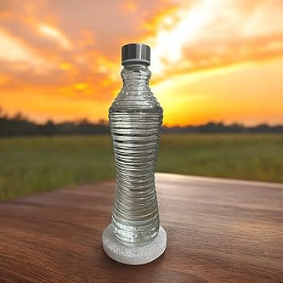 Picture of 1 Liter Reusable Water Bottle – Twisted Glass with Silver Toned Cap – Transparent Look – Round Closure – Durable & Leakproof – Great for Kitchen, Dining, Fridge or Office Use-Multicolor
