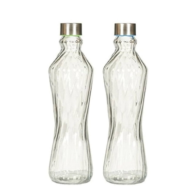 Picture of Convenient 1 Liter Twisted Glass Water Bottle with Silver Toned Cap – Solid & Clear for Portable Hydration, Travel & Daily Use.-Multicolor