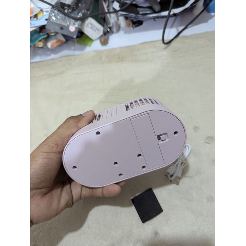 Picture of Double Motor Folding Table Top Fan Portable USB Rechargeable Mini Desk Fan with Three Speed Adjustable Airflow Dual Head Design for Home Office Study Bedroom Use Ultra Quiet Operation Pink Color-Multicolor