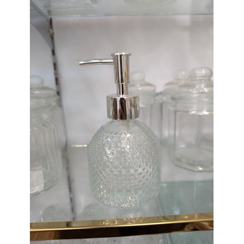 Picture of Glass Soap Dispenser with Rustproof Stainless Steel Pump for Bathroom Kitchen Countertop Decor Refillable Liquid Hand Soap Dispenser Lotion Shampoo Body Wash Bottle Bubble Texture Design-Multicolor
