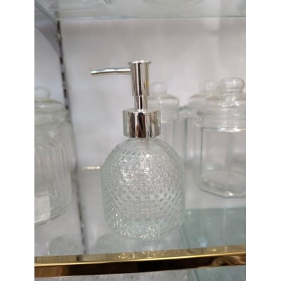 Picture of Glass Soap Dispenser with Rustproof Stainless Steel Pump for Bathroom Kitchen Countertop Decor Refillable Liquid Hand Soap Dispenser Lotion Shampoo Body Wash Bottle Bubble Texture Design-Multicolor