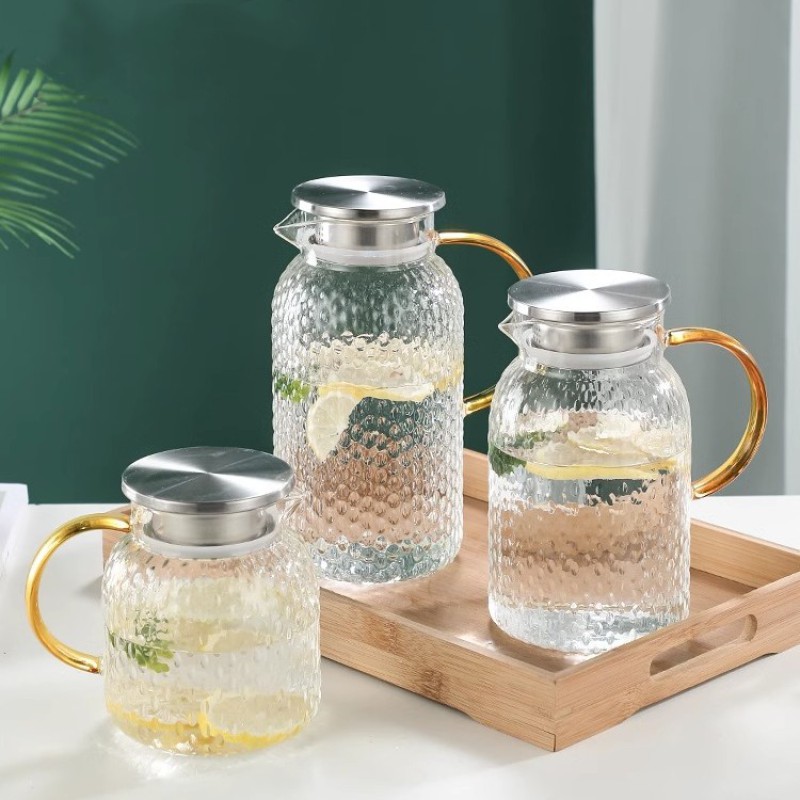 Picture of Glass Water Pitcher with Filter Lid and Pouring Spout Heat Resistant Glass Carafe for Hot Cold Beverages Homemade Ice Tea Bottle 2000 ml-Multicolor
