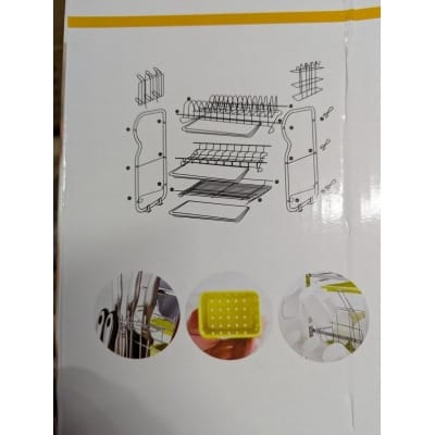Picture of Premium 3-Tier Stainless Steel Kitchen Dish Drying Rack with Green Drip Trays, Utensil Holder, and Glass Hangers – Heavy Duty, Rust-Proof Tableware Organizer and Space-Saving Countertop Drainer for Bowls, Plates, and Cups-Multicolor