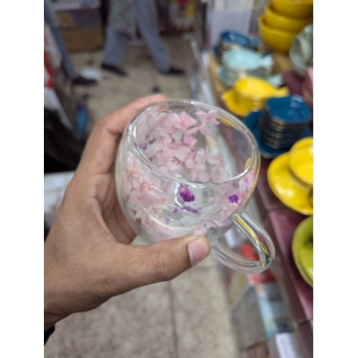 Picture of Dried Flower Double Wall Glass Coffee Mug: Aesthetic Insulated Tea & Espresso Cups with Handle, Heat-Resistant Borosilicate Glassware for Hot & Cold Beverages, Unique Gift for Women & Nature Lovers (300-350ml Capacity)-Multicolor