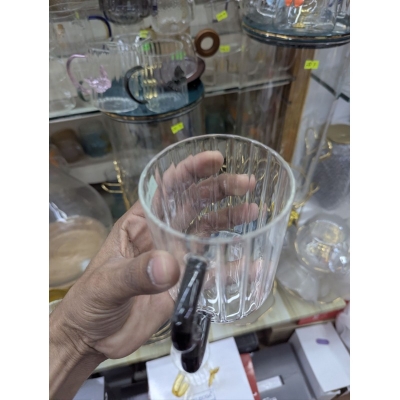 Picture of Madame Coco Rona Borosilicate Glass Mug 370ml with Unique Black B-Shaped Wavy Handle Heat Resistant Fluted Ribbed Clear Coffee Cup for Hot Tea Latte Cappuccino Aesthetic Modern Minimalist Glassware Home Decor-Multicolor