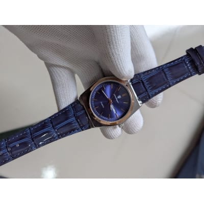 Picture of Men's Luxury Fashion Quartz Watch with Premium Blue Leather Strap, Waterproof Luminous Calendar Display, and Elegant Rose Gold Bezel Design for Sophisticated Business Professionalism and Everyday Classic Style Wear.-Blue