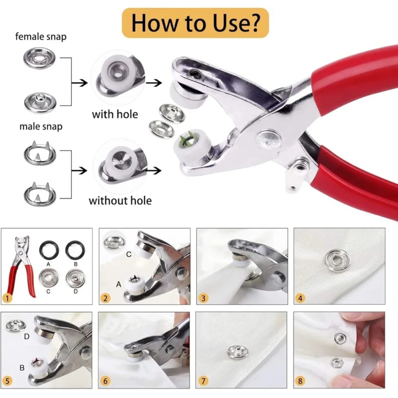 Picture of 200 pcs Thickened Snap Fasteners Kit (100PCS Silver Button + 100PCS Color Ring) Five-Claw Buckle Set with Hand Pressure Pliers Tool-Multicolor