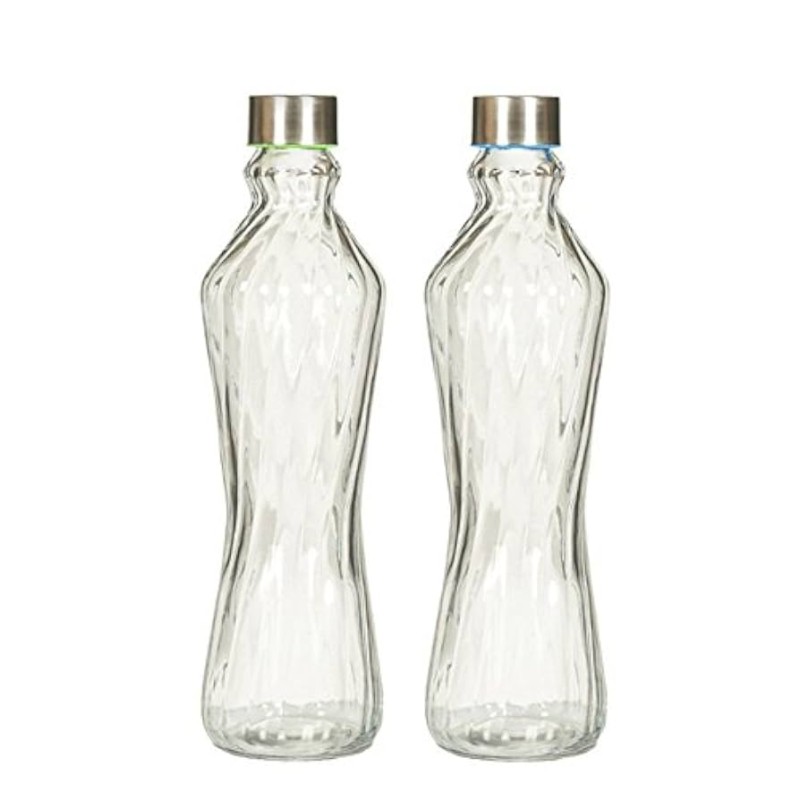 Picture of Chic 1 Liter Twisted Glass Solid Water Bottle – Clear Body, Silver Toned Cap for Hydration with a Touch of Modern Elegance.-Multicolor