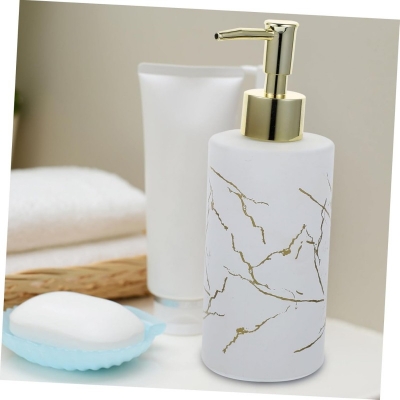Picture of Glass Soap Dispenser Pump Bottle Press Design Refillable Lotion and Shampoo Container for Bathroom and Kitchen Marble Pattern Hand Soap Dispenser Easy to Fill and Operate 320 ml white-White