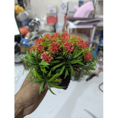 Picture of Premium Wild Artificial Flower Plant with Pot for Home Office Decor Featuring Realistic Red Petals and Vibrant Green Leaves Perfect for Tabletop Desk Balcony Living Room and Indoor Decoration Gift Item.-Multicolor