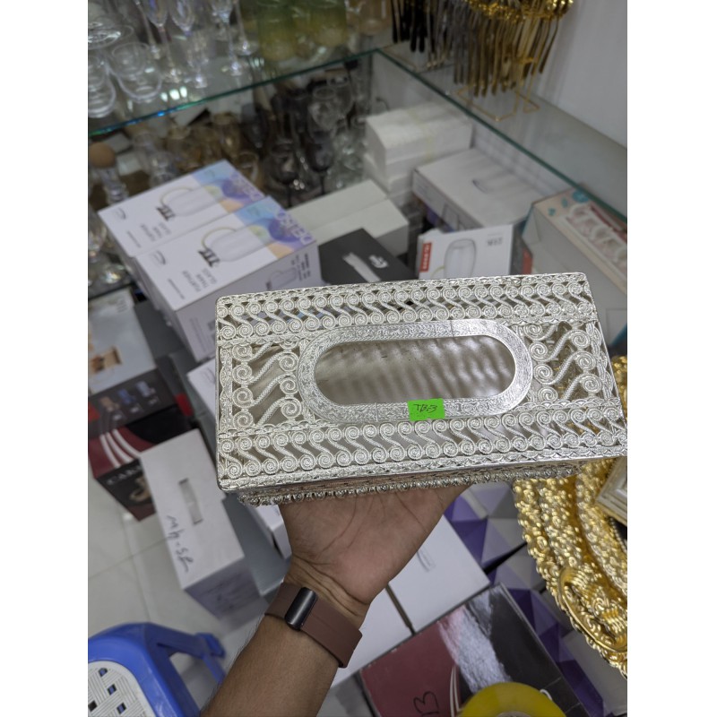 Picture of Ornate Silver Plated Filigree Metal Tissue Box Holder Luxury European Vintage Style Rectangular Napkin Case for Elegant Home Decor Living Room Bathroom Office Vanity Countertop Decorative Accessories for Gifting Purpose.-Silver