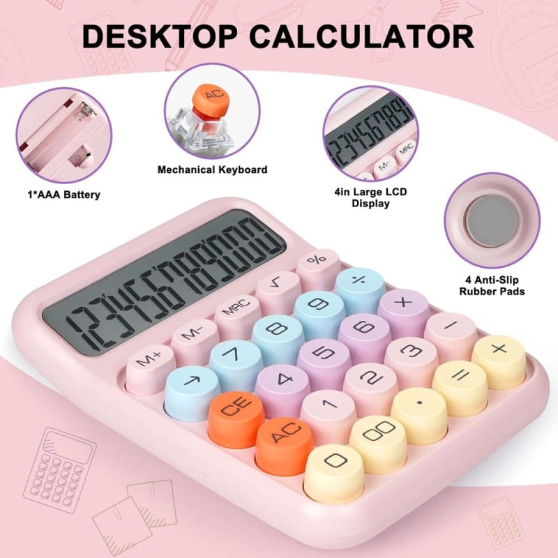 Picture of Cute & Quirky Aesthetic Calculator with 12-Digit Display, Large Buttons & Pastel Color Design for Office & Students-Multicolor