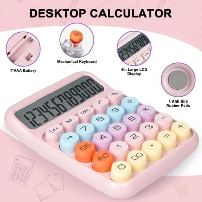 Picture of Cute & Quirky Aesthetic Calculator with 12-Digit Display, Large Buttons & Pastel Color Design for Office & Students-Multicolor
