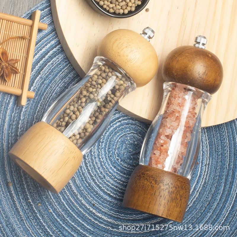Picture of 1pcs Pepper Mill Salt and Pepper Mill Wood Adjustable with Ceramic Spice Mill Classic Pepper Mill Suitable for Pepper, Sea Salt and Spice-Multicolor