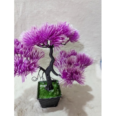 Picture of Purple Artificial Pine Bonsai Tree in Black Pot for Office Desk, Home Decor, and Tabletop Table Centerpiece-purple