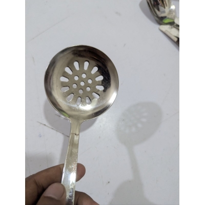 Picture of Premium Yachule Stainless Steel Skimmer Spoon with Faux Marble Heat Resistant Handle for Fine Straining-Silver