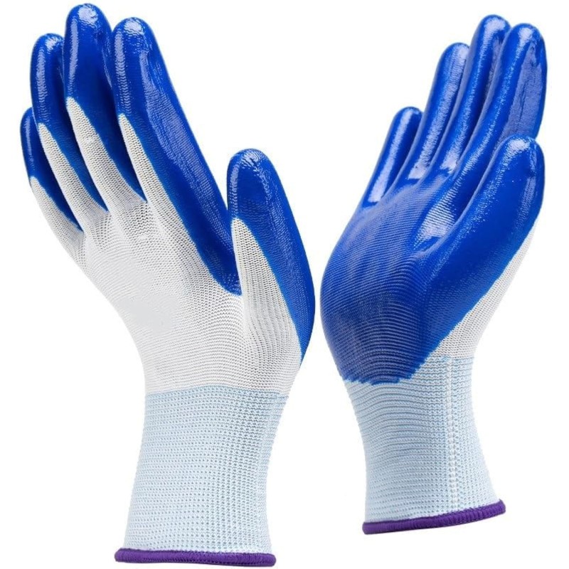Picture of 1 pairs of labor protection gloves nylon nitrile gloves non-slip dipped rubber gloves protective gloves-Multicolor