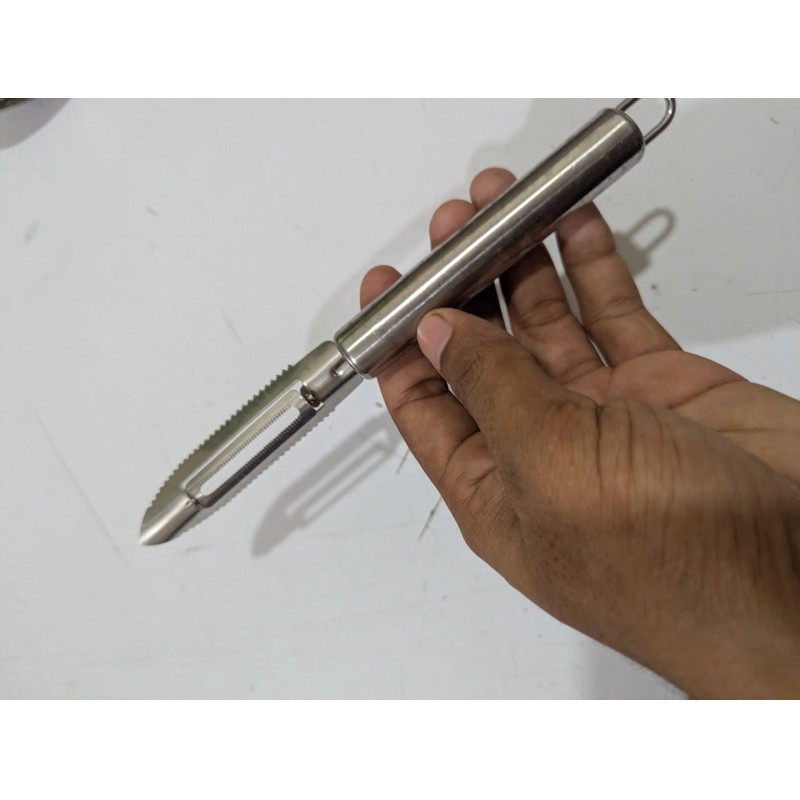 Picture of Stainless Steel Julienne Peeler and Vegetable Corer Tool with Serrated Blade for Kitchen Scraping and Slicing-Silver