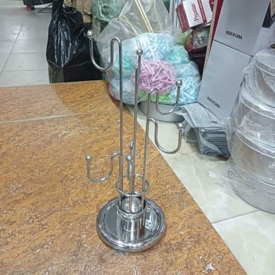 Picture of Stainless Steel Mug Holder, 6 Hooks Holds Up to 6 Cups Tea or Coffee Kitchen Utensil - Silver Stainless-Silver