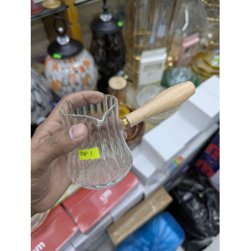 Picture of Luxury Heat Resistant Borosilicate Glass Turkish Coffee Pot with Premium Bamboo Handle for Stovetop Brewing Perfect for Making Authentic Greek Arabic Coffee at Home Every Day with Style.-Multicolor