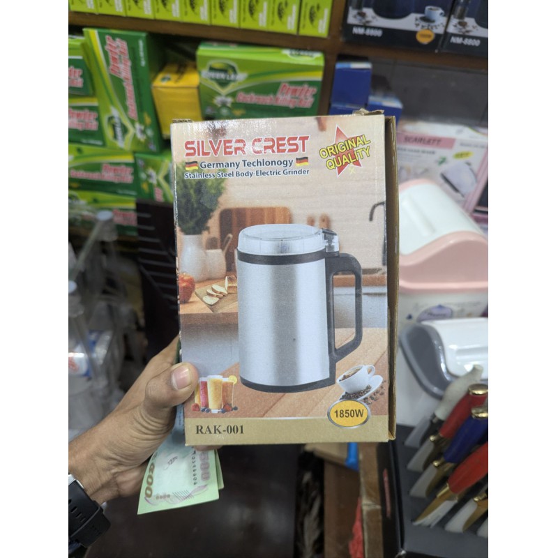 Picture of Silver Crest RAK-001 Electric Grinder | Powerful 1850W Stainless Steel Body Spice, Coffee Bean, Nut & Grain Grinder Machine | Germany Technology Home & Commercial Use Multipurpose Mill Blender (Original Quality) – Fast & Efficien-Silver