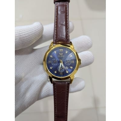 Picture of Luxury Men’s Quartz Watch with Genuine Brown Leather Strap Black Dial Analog Display Water Resistant Business Casual Wristwatch for Gents High Quality Fashion Timepiece Perfect Gift for Men Online Shopping Now.-Multicolor