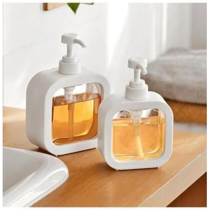 Picture of Refillable Liquid Soap Dispenser, Modern Dish Washing for Kitchen Sink, Clear Plastic Soap Pump Bottles, 500ml - 1 Piece-White