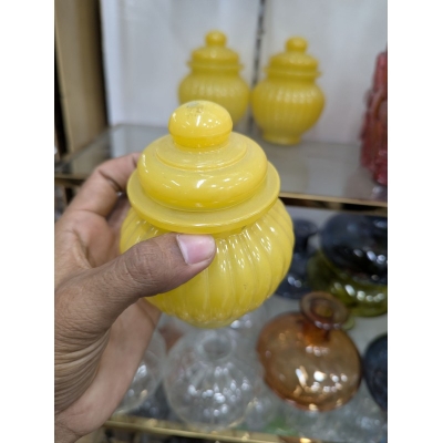 Picture of Premium Quality Set of 3 Yellow Ribbed Glass Jars with Airtight Lids for Modern Kitchen Storage and Home Decor Ideas Perfect for Spices Candy Pickles and Essential Dry Food Items Daily.-Yellow