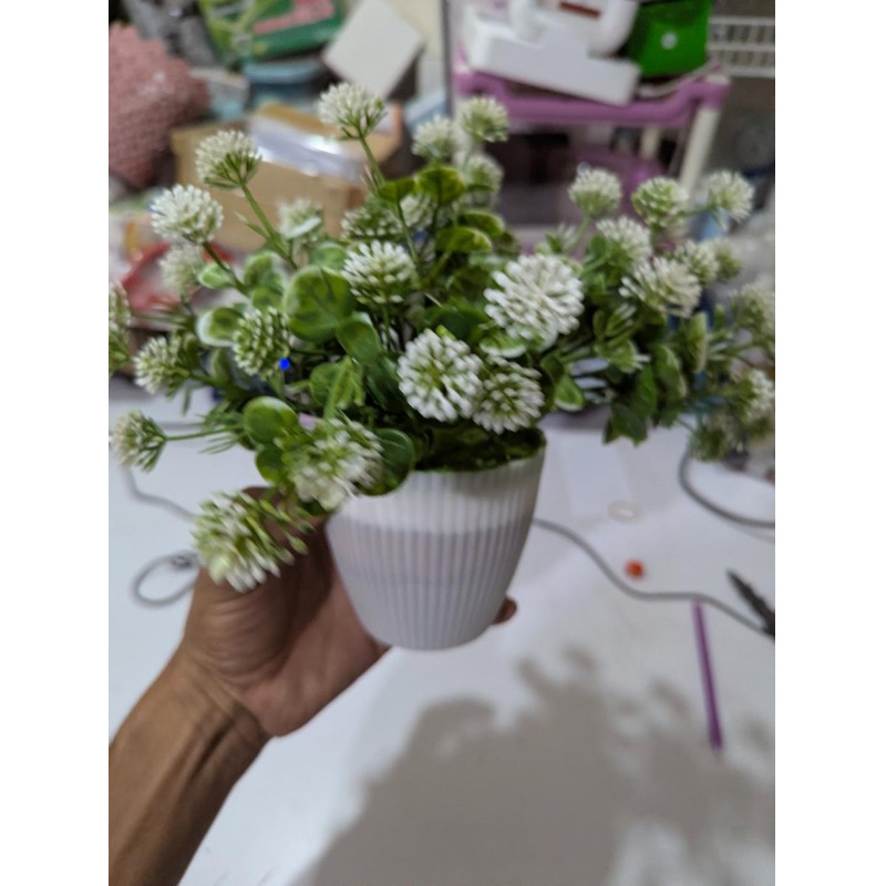 Picture of Realistic Artificial White Clover Potted Plant for Modern Home Office Desktop Decoration and Lifelike Indoor Greenery Display-Multicolor