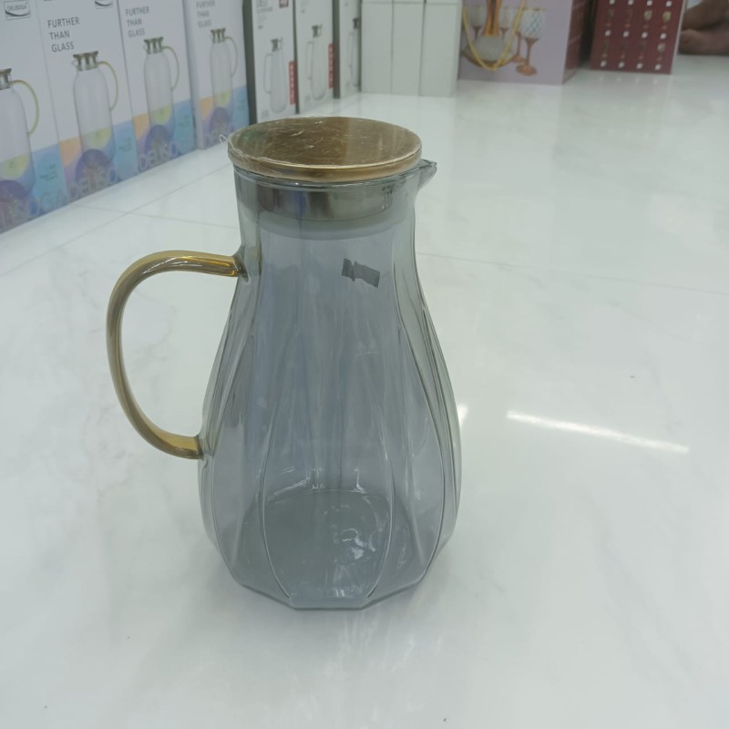 Picture of High-Capacity 2-Litre Glass Water Pitcher with Stainless Steel Lid, Heat Resistant BPA-Free Round Carafe with Spout and Handle, Anti-Corrosion Beverage Kettle for Hot Cold Drinks, Dishwasher Safe Modern Style-Black
