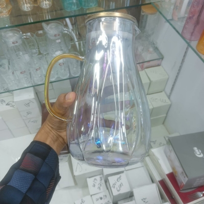 Picture of Premium Glass Water Pitcher with Stainless Steel Lid and Spout, Heat Resistant 2-Litre Modern Kettle Carafe for Hot and Cold Beverages, Dishwasher Safe Round BPA-Free Design with Anti-Corrosion Material and Strong Handle-multicolor