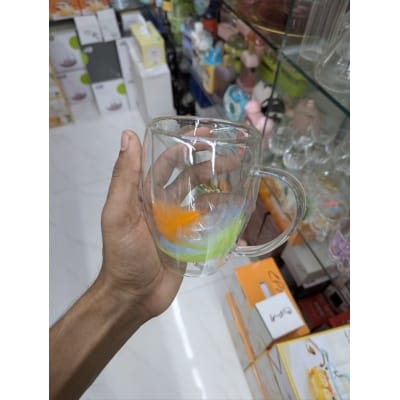 Picture of Creative Feather Double Wall Glass Mug-Multicolor