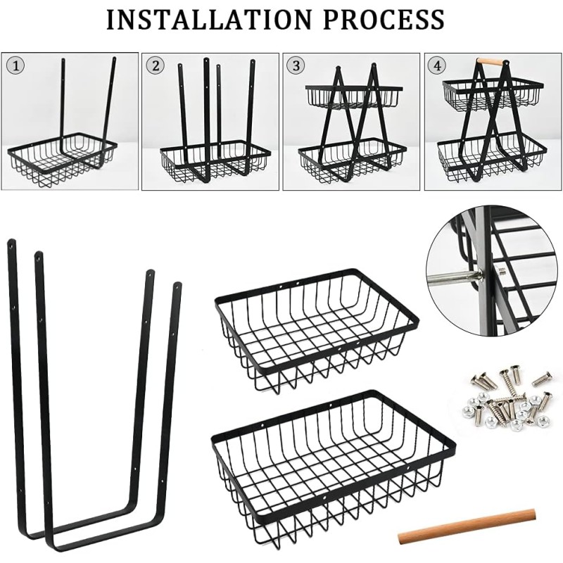 Picture of 2-Tier Fruit Basket,Fruit Bowl Holder Bread Basket Vegetable Rack, Detachable Fruit Holder for Fruit, Vegetables, Snacks in Home, Kitchen Office-Black
