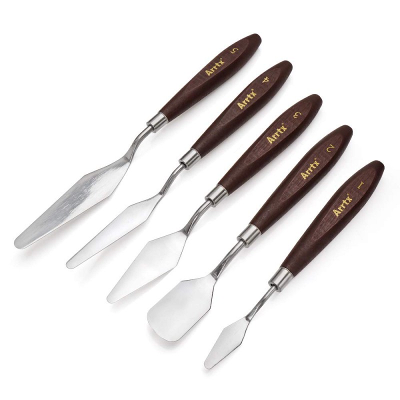 Picture of 5 Pieces Painting tools Set Stainless Steel Spatula Palette tools Painting Mixing Scraper Oil, Acrylic, Canvas Painting Accessories for Color Mixing-Lightwish-Multicolor