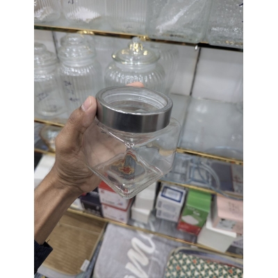 Picture of Airtight Square Glass Storage Jar with Stainless Steel Lid for Kitchen Organization, Premium Clear Food Container for Storing Snacks, Spices, Coffee Beans, and Pantry Essentials, Stylish Modern Countertop Home Decor Piece.-Multicolor