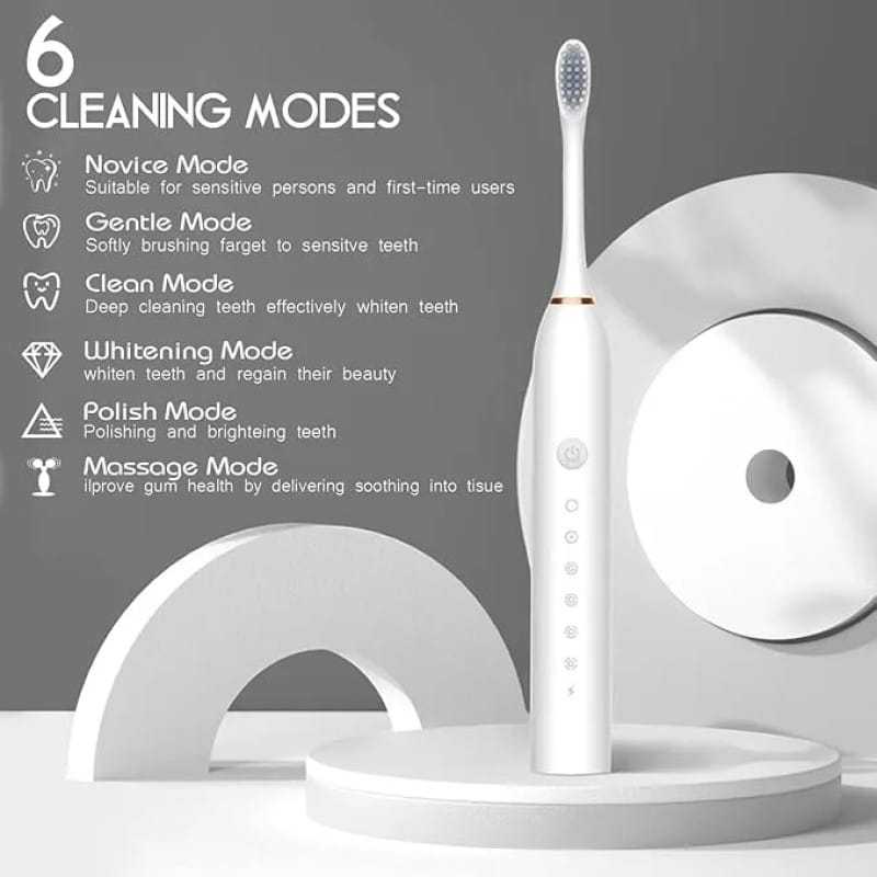 Picture of Electric Toothbrushes, USB Rechargeable Ultrasonic Tooth Brush with 4 Brush Heads 6 Cleaning Modes and Smart Timer IPX7 Waterproof Cleaning Toothbrushes for Adults and Kids (White-Multicolor