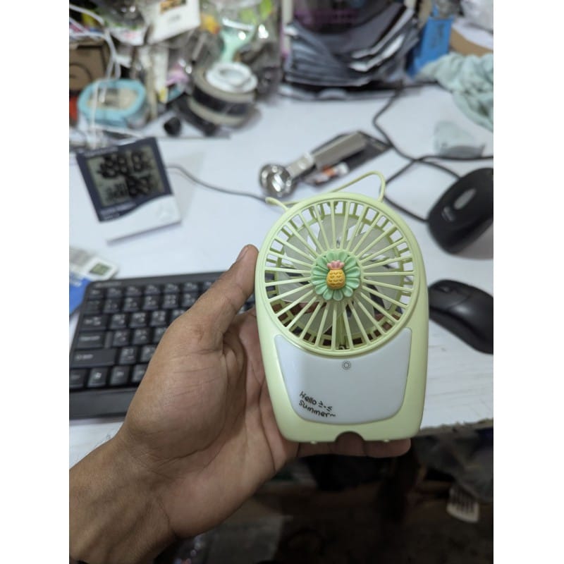 Picture of Hello Summer Portable Rechargeable Mini Fan with LED Light for Personal Cooling, Handheld USB Desktop Fan for Travel, Office, and Outdoor Use, High-Speed Silent Motor with Long-Lasting Battery Performance.-Multicolor