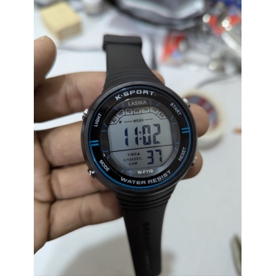 Picture of Waterproof Silicon Digital Sport Watch for Men offers premium durability and style with a high-quality quartz movement, digital display, resin case, and black rubber strap perfect for active outdoor fitness lifestyles.-Black