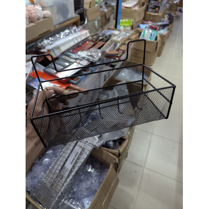 Picture of Black Mesh Bunk Bed Organizer Basket with Hanging Hooks for College Dorm Rooms and Small Spaces-Black