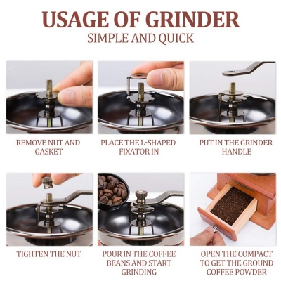 Picture of 1pcs Manual Coffee Grinder, Adjustable Coarseness Coffee Mill Grinder Coffee Bean Grinder Vintage Antique Wooden Hand Grinder Hand Held Coffee Mill for Kitchen Camping-Multicolor