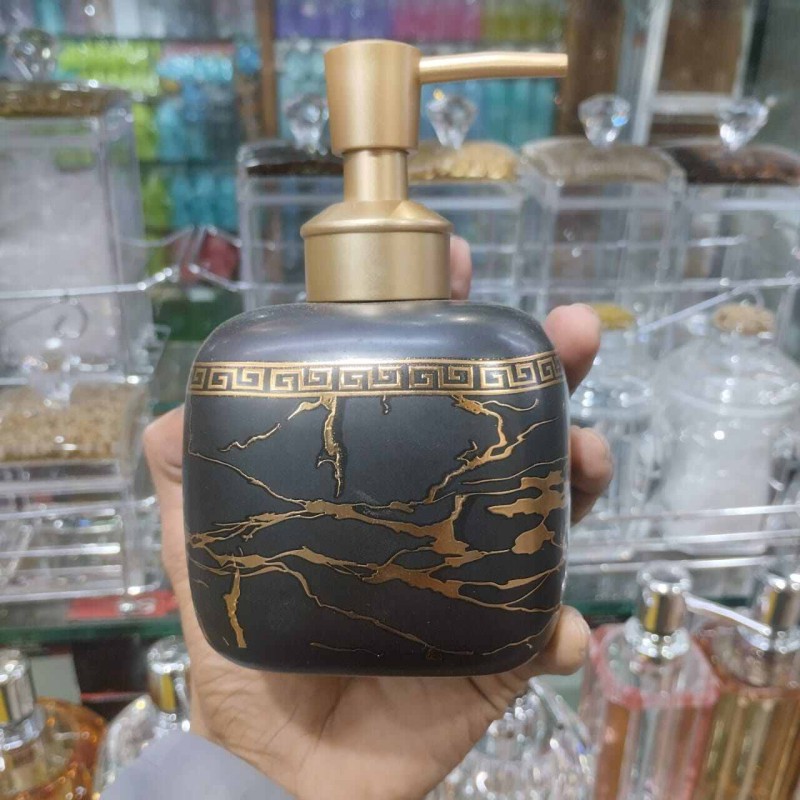 Picture of Golden Leaf Ceramic Liquid Soap Dispenser for Bathroom and Kitchen-Black