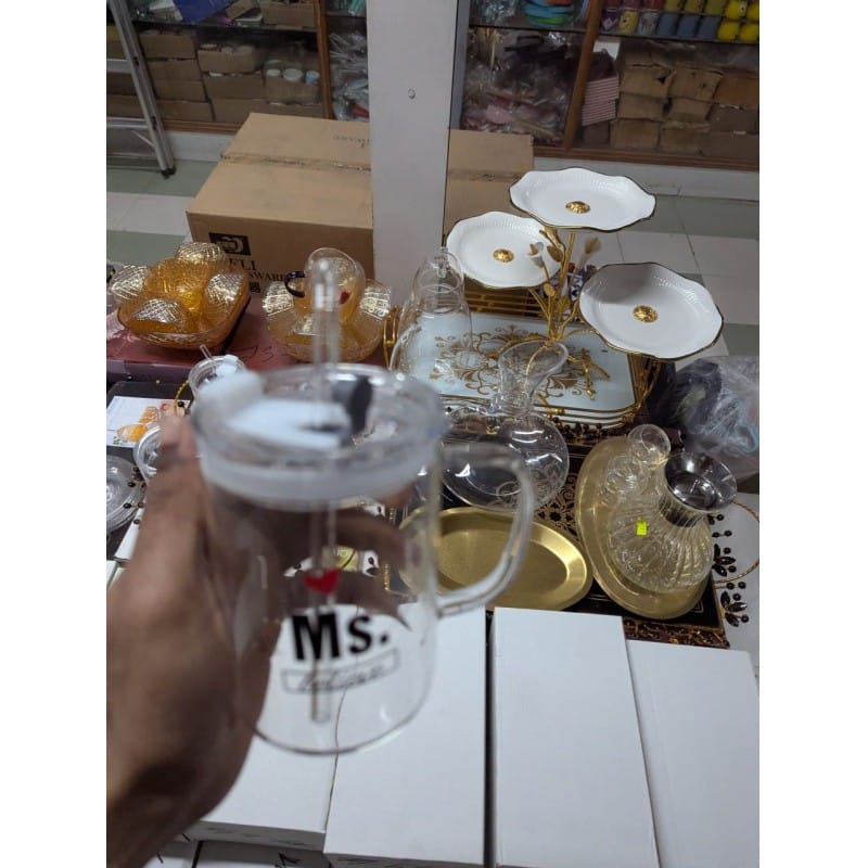 Picture of Premium Heat Resistant Borosilicate Square Glass Mug with Handle, Leakproof Lid, and Reusable Glass Straw – 400ml Stylish Printed Sipper Tumbler for Iced Coffee, Milk, Fresh Juice, and Daily Water Hydration Uses-Multicolor
