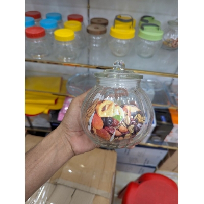 Picture of Airtight Pumpkin Shaped Clear Glass Storage Jar with Lid for Kitchen Pantry Organization Ideal for Storing Dry Fruits Nuts Cookies Candy Spices and Coffee Beans Keeping Food Fresh and Moisture Proof Always-Multicolor