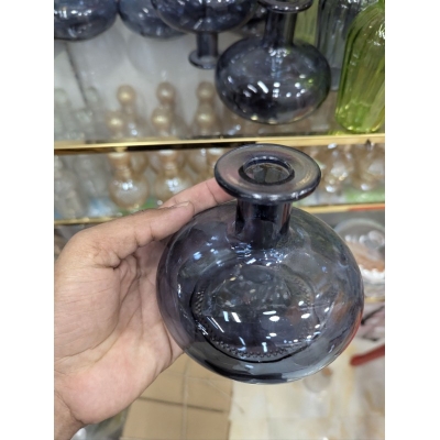 Picture of Premium Handcrafted Smoky Blue Round Glass Bud Vase: Modern Minimalist Recycled Glass Flower Vase for Elegant Home Tabletop Decor, Living Room Accents, and Sophisticated Office Interior Styling to Enhance Your Space's Aesthetic-Multicolor