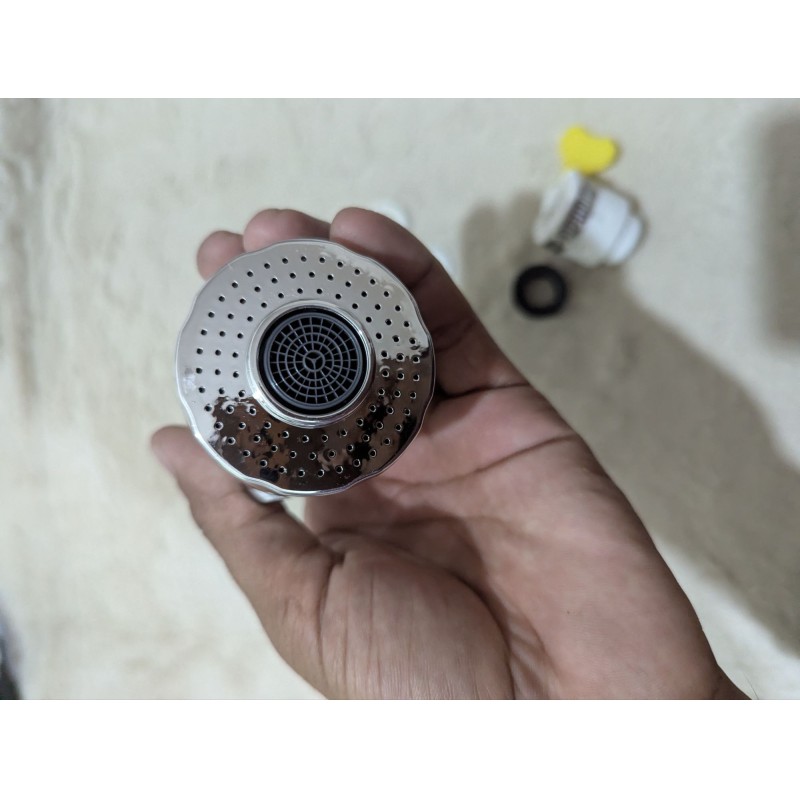 Picture of Universal 360 Degree Rotating Flexible Kitchen Faucet Aerator Extender with Dual Mode Spray Nozzle and Stainless Steel Hose Attachment for Water Saving Performance and Easy Sink Cleaning Access in Modern Homes.-Silver