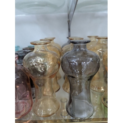 Picture of Modern Amber Iridescent Lustre Glass Vase for Home Decor Featuring a Stylish Curved Silhouette and Elegant Finish Perfect for Artificial Pink Peony Silk Flower Arrangements in Living Room or Office Tabletops.-Multicolor