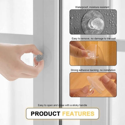 Picture of 4pcs Cabinet Drawer Pull Knobs ,Self Adhesive Diamond Crystal Pulls Handles Knobs for Kitchen Cabinets Home,No Drilling, Window,Wardrobe,Commode Cupboard-White